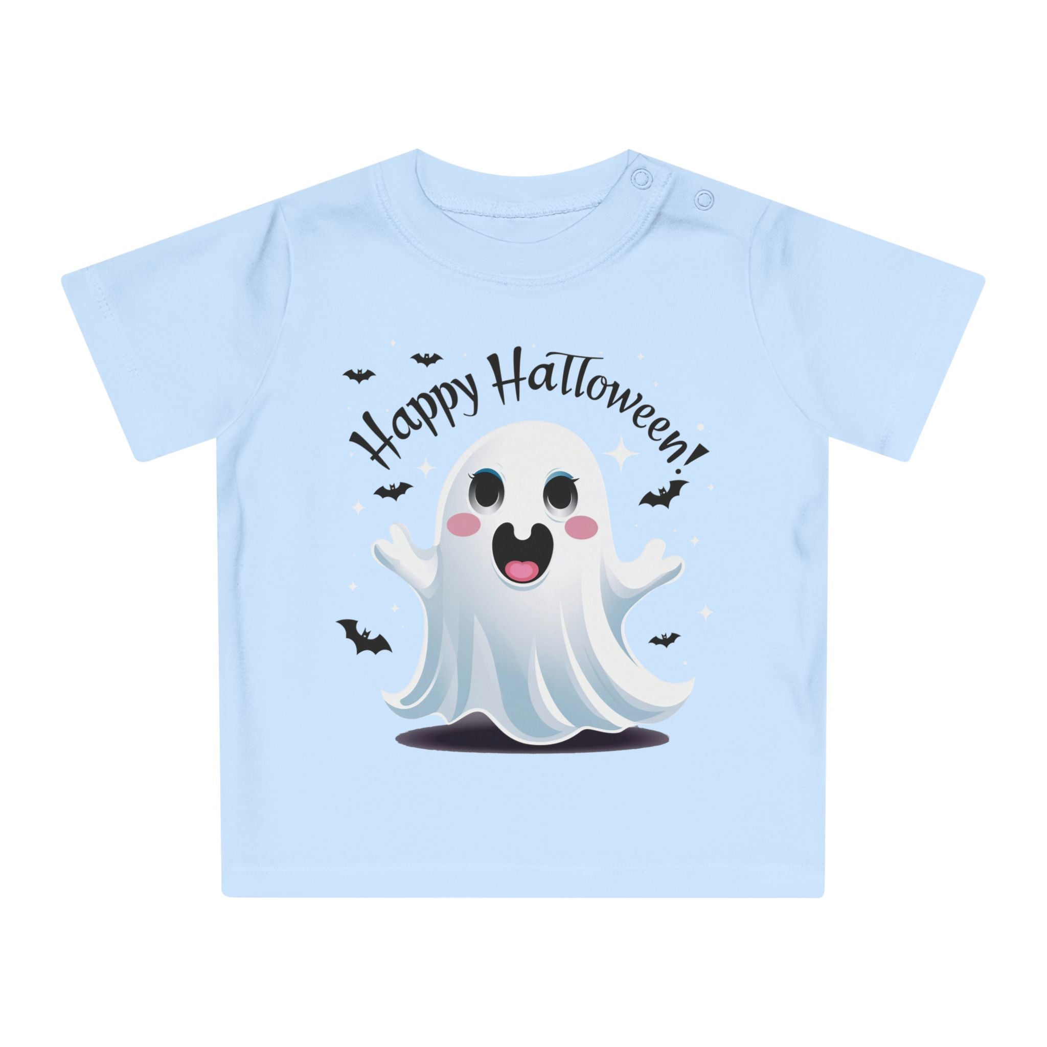 Happy Halloween Kinder T-Shirt – Süßer Geist mit Fledermäusen