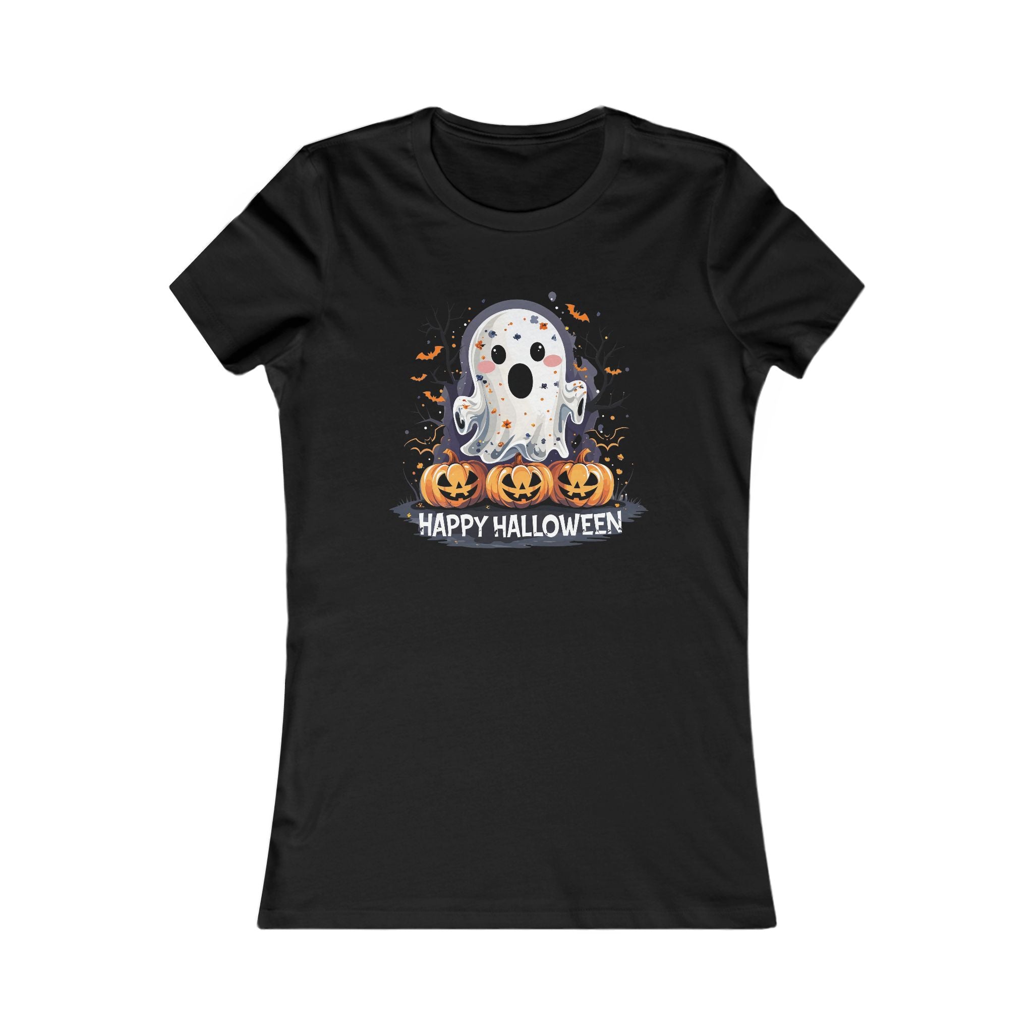 Happy Halloween T-Shirt – Süßes Geist-Motiv mit Kürbissen