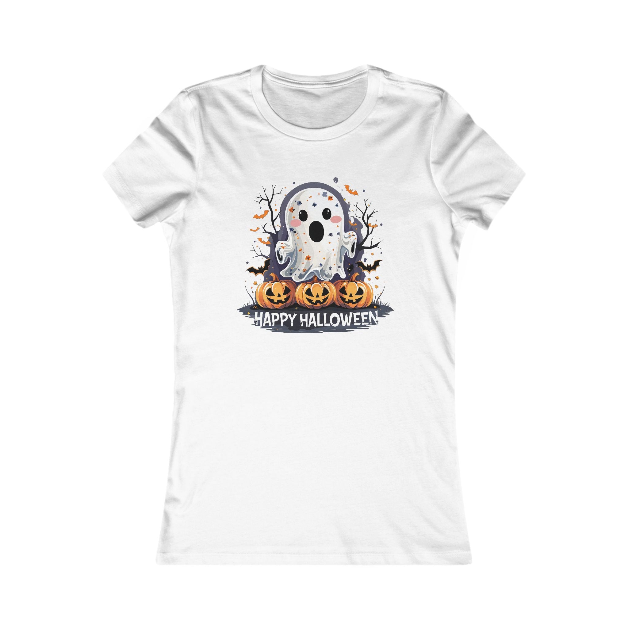 Happy Halloween T-Shirt – Süßes Geist-Motiv mit Kürbissen