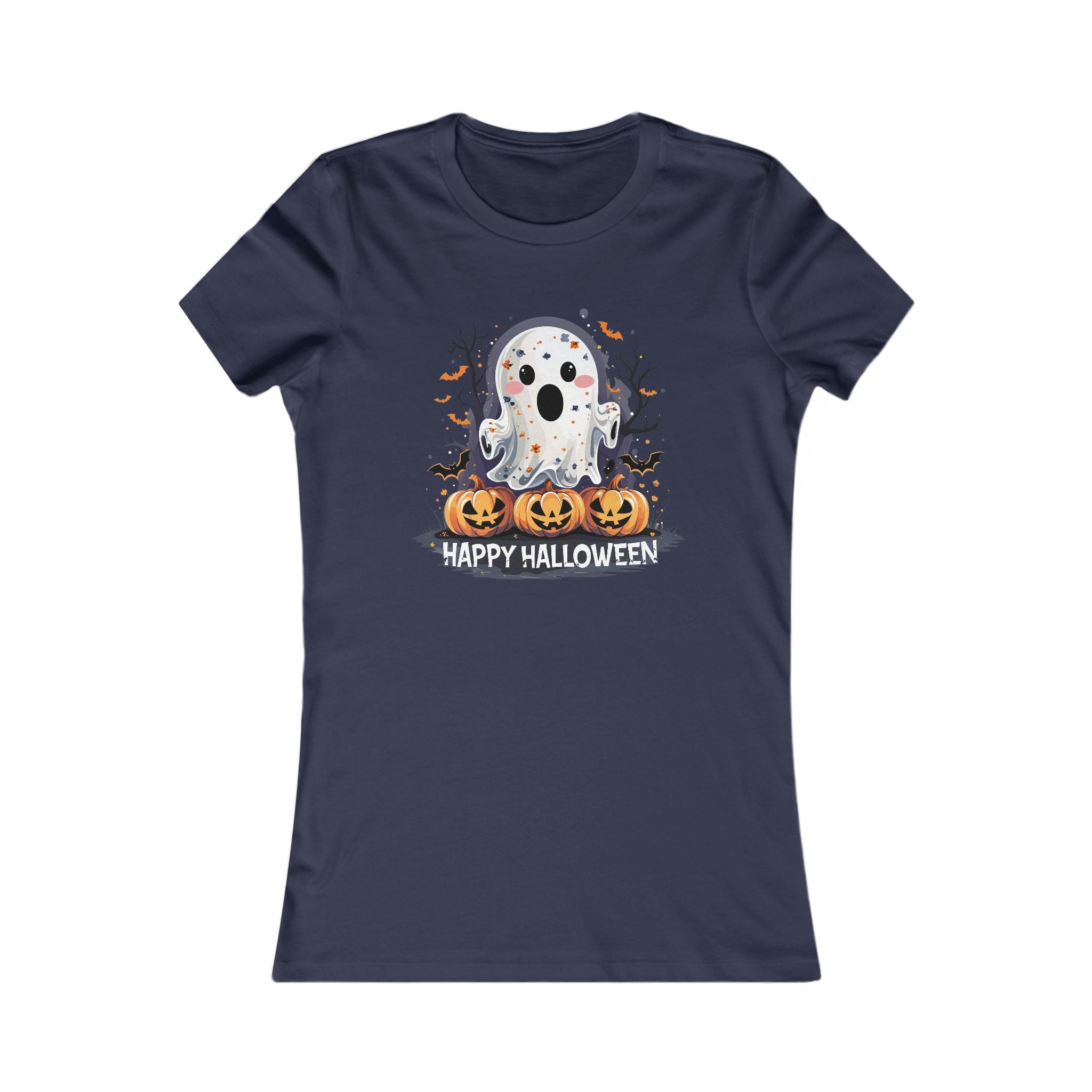 Happy Halloween T-Shirt – Süßes Geist-Motiv mit Kürbissen