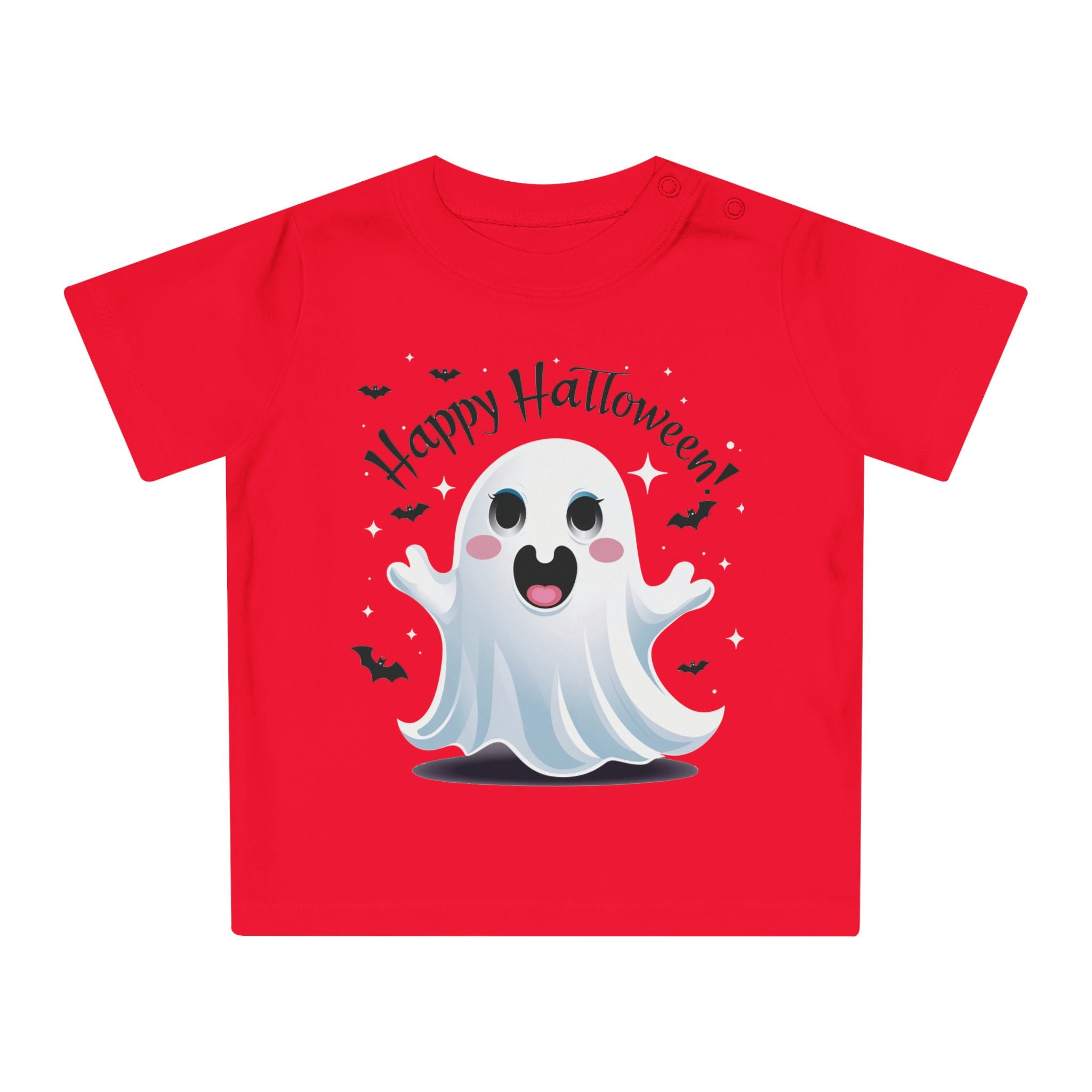 Happy Halloween Kinder T-Shirt – Süßer Geist mit Fledermäusen