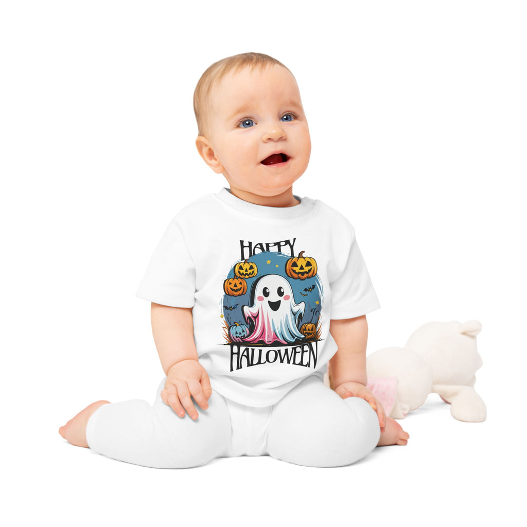 Happy Halloween Kinder T-Shirt – Süßes Geist-Motiv mit Kürbissen