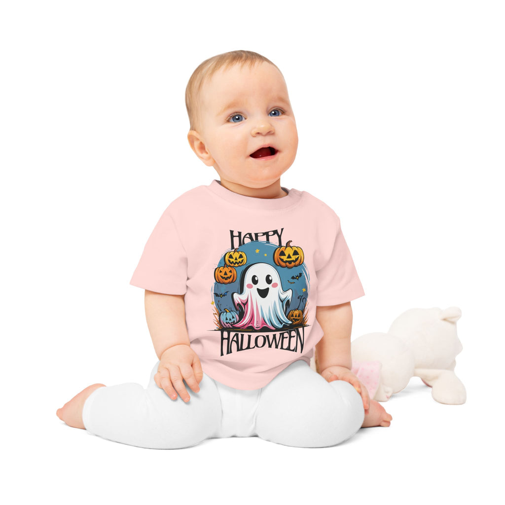 Happy Halloween Kinder T-Shirt – Süßes Geist-Motiv mit Kürbissen