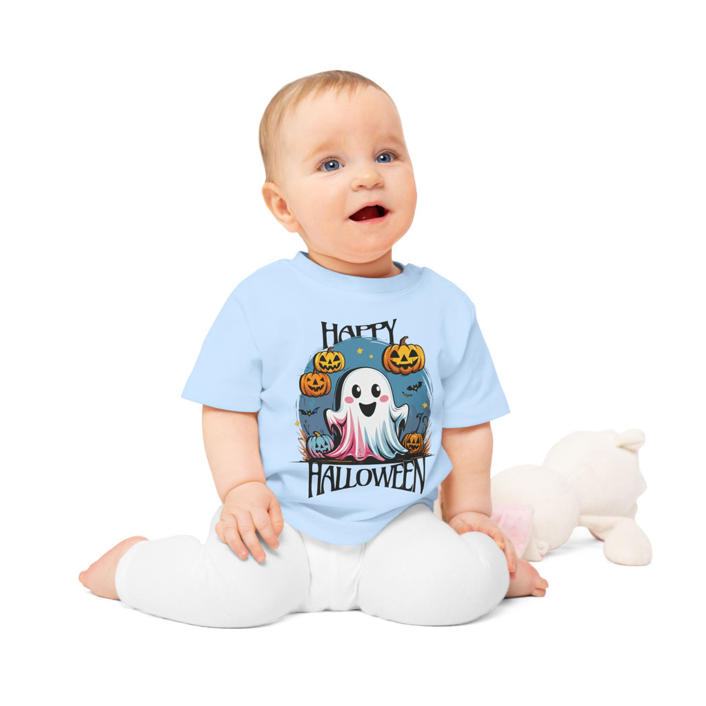 Happy Halloween Kinder T-Shirt – Süßes Geist-Motiv mit Kürbissen