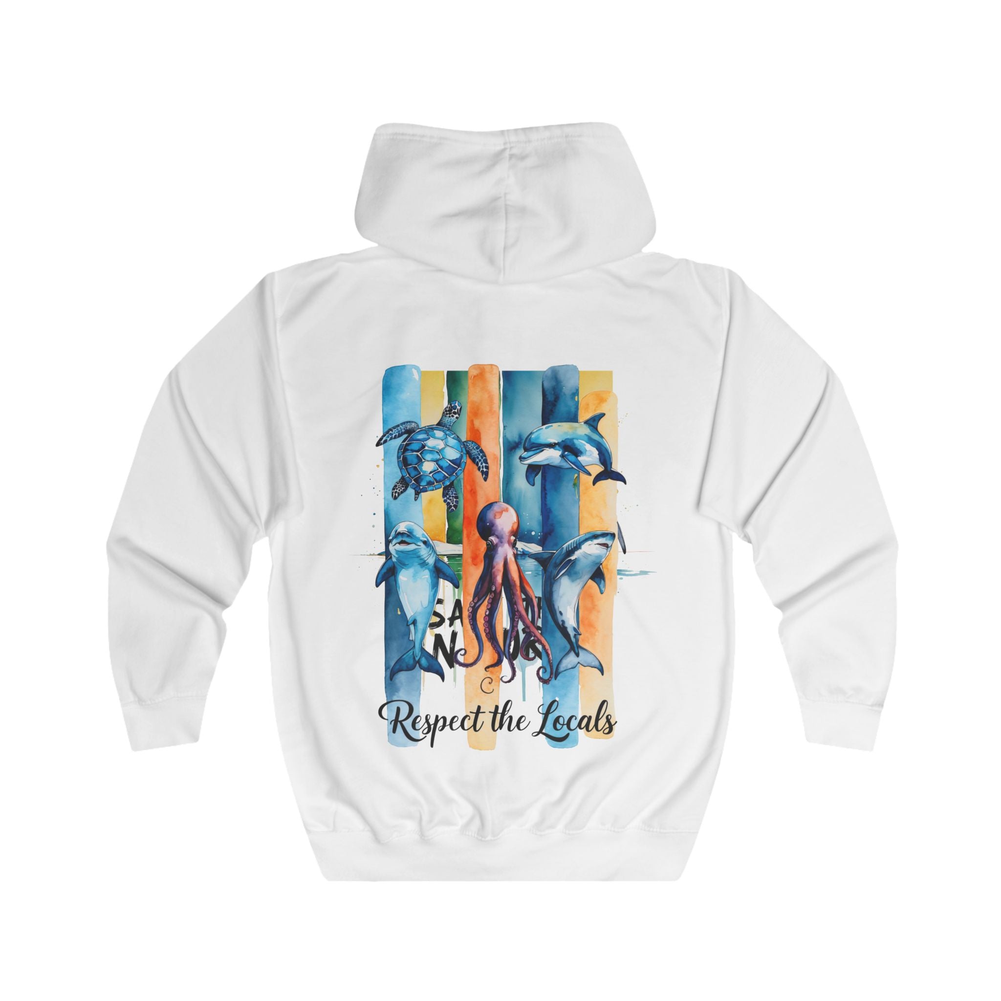 Respect the Locals, Zip Hoodie – Aquarell Ozean