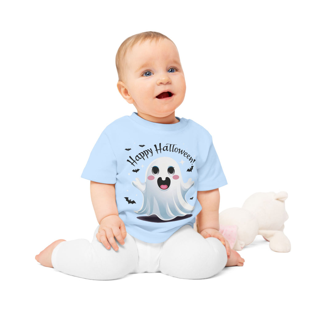 Happy Halloween Kinder T-Shirt – Süßer Geist mit Fledermäusen
