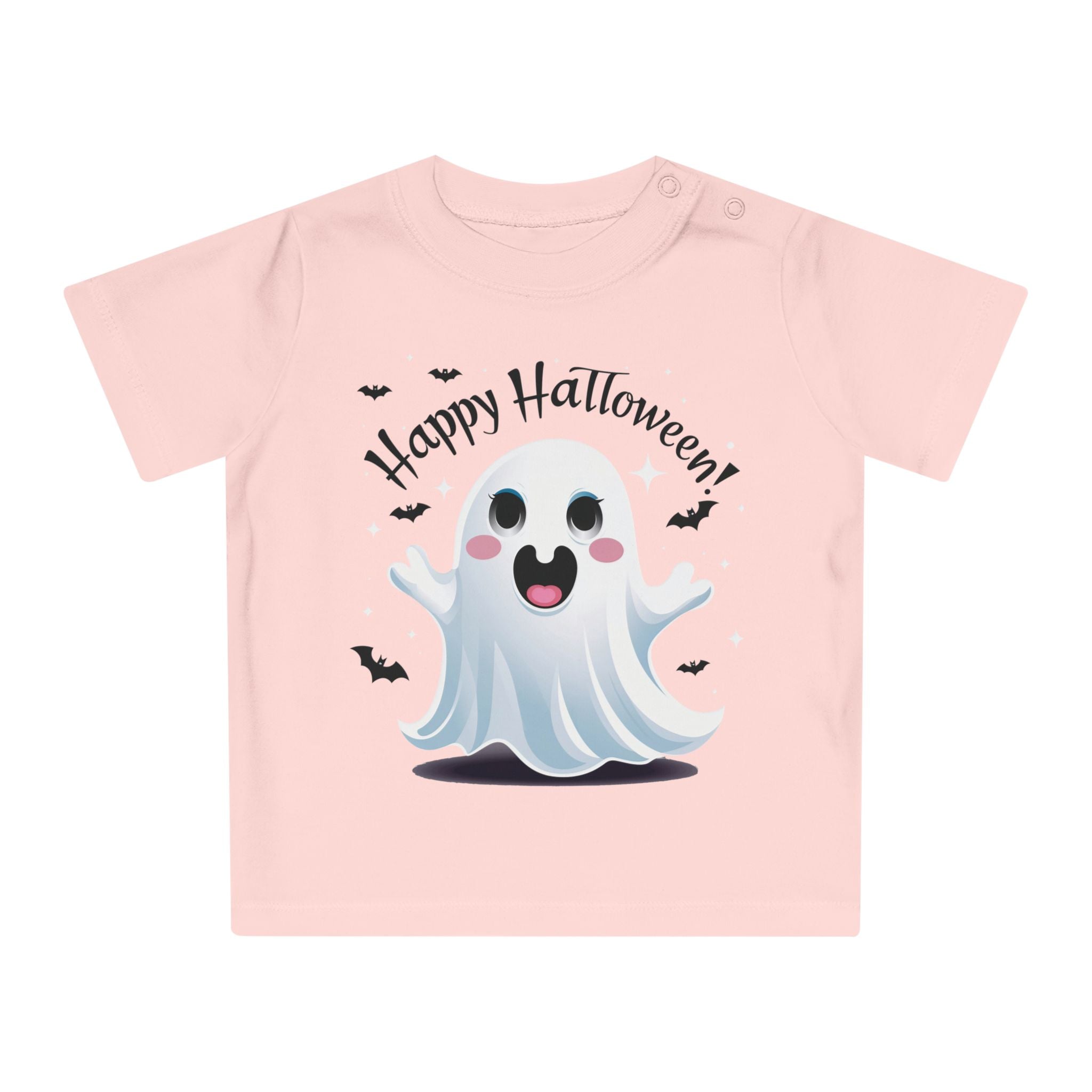 Happy Halloween Kinder T-Shirt – Süßer Geist mit Fledermäusen