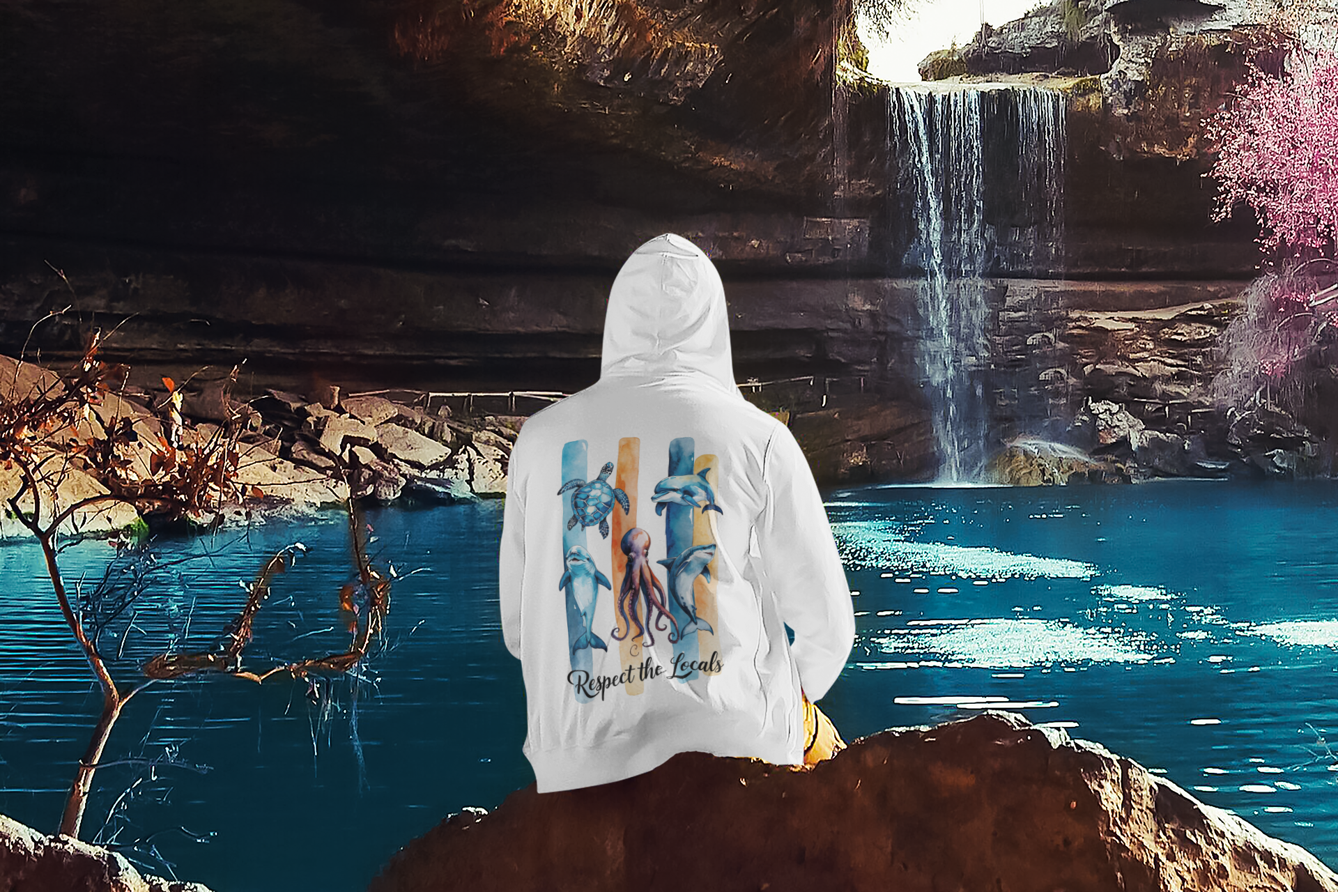 Respect the Locals, Zip Hoodie – Aquarell Ozean
